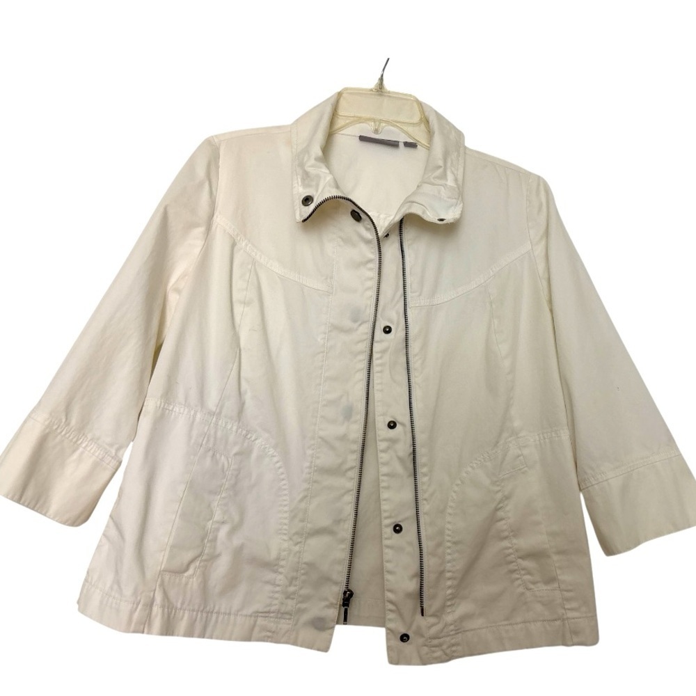 SUNDANCE lightweight cotton jacket. snaps and zipper, size M, white, stretchy